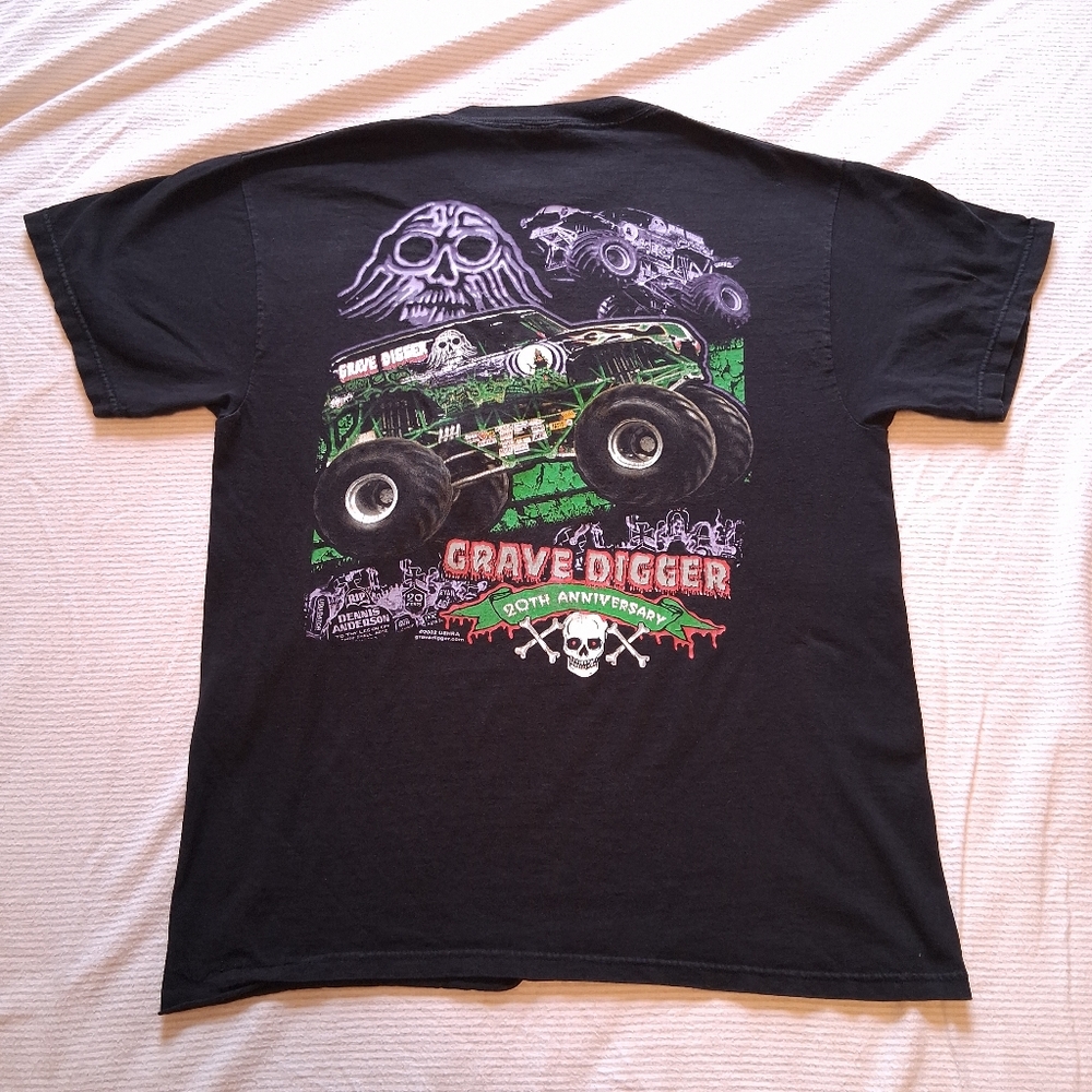 Vintage Y2K 2002 Grave Digger 20th Anniversary Black T-Shirt Adult Large